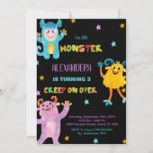 Invitations d'anniversaire Monster rose violet noi (Devant)