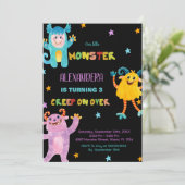 Invitations d'anniversaire Monster rose violet noi (Debout devant)