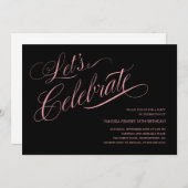 Invitations d'anniversaire noires et roses (Devant / Derrière)