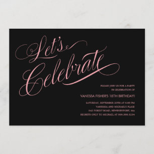 Invitations d'anniversaire noires et roses