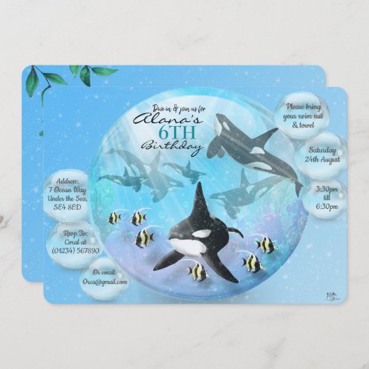 Invitations d'Anniversaire Orca Snow Globe (Devant / Derrière)