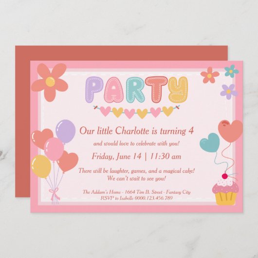 Invitations d'anniversaire Pastel (Devant / Derrière)