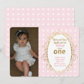 Invitations d'anniversaire Pink & Gold | Rubans et (Devant / Derrière)
