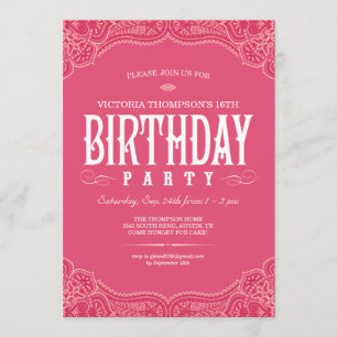 Invitations d'anniversaire Pink Paisley