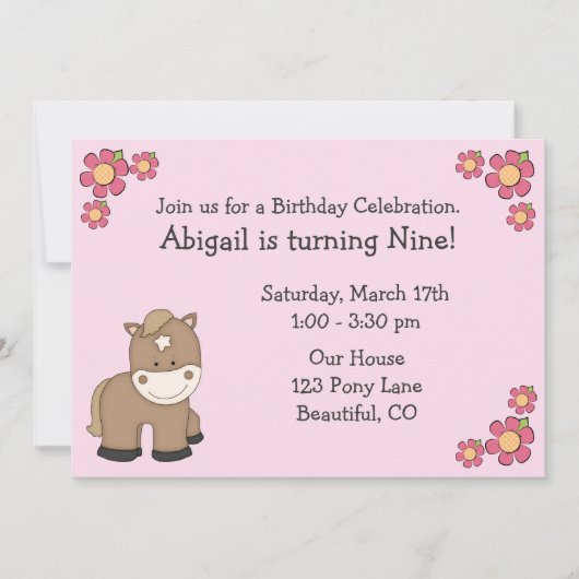 Invitations d'anniversaire Pony pour les filles (Devant)