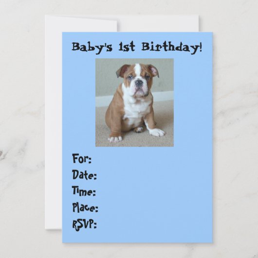 Invitations d'anniversaire pour bébé Bulldog angla (Devant)