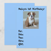 Invitations d'anniversaire pour bébé Bulldog angla (Devant / Derrière)