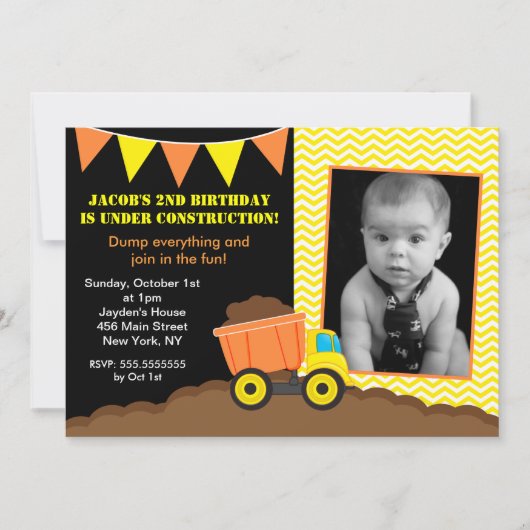 Invitations d'anniversaire pour la construction d' (Devant)