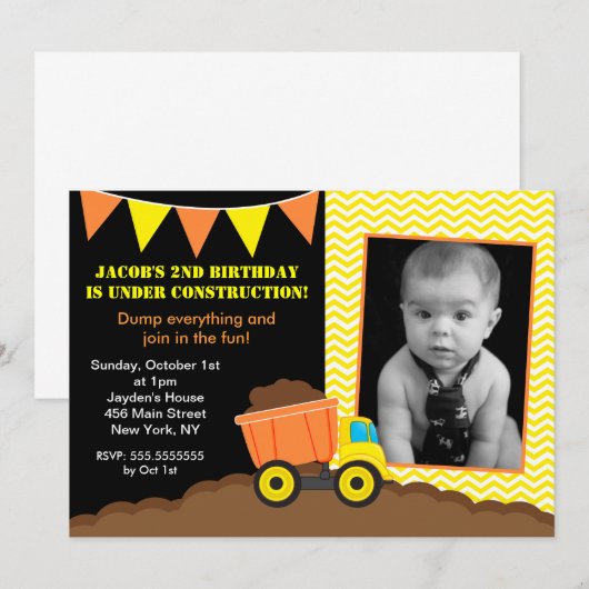 Invitations d'anniversaire pour la construction d' (Devant / Derrière)