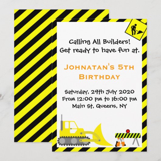 Invitations d'anniversaire pour la construction de (Devant / Derrière)