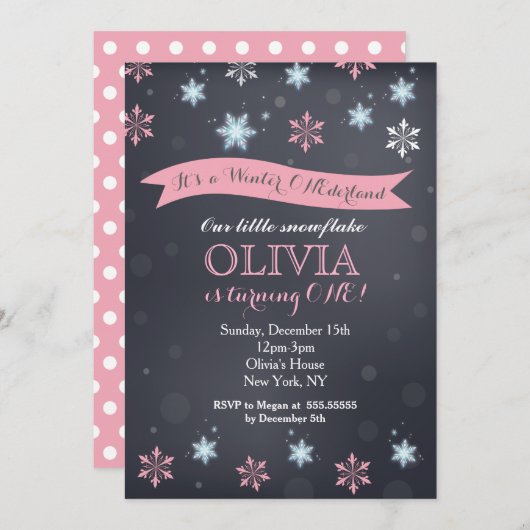 Invitations d'anniversaire pour le Flocon des neig (Devant / Derrière)