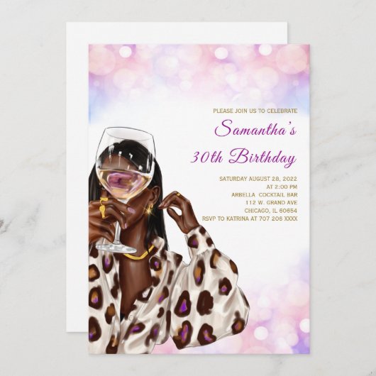 Invitations d'anniversaire pour une femme afro-amé (Devant / Derrière)