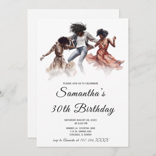 Invitations d'anniversaire pour une femme afro-amé (Devant / Derrière)