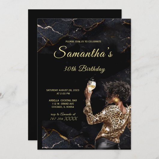 Invitations d'anniversaire pour une femme afro-amé (Devant / Derrière)