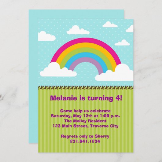 Invitations d'anniversaire Rainbow (Devant / Derrière)