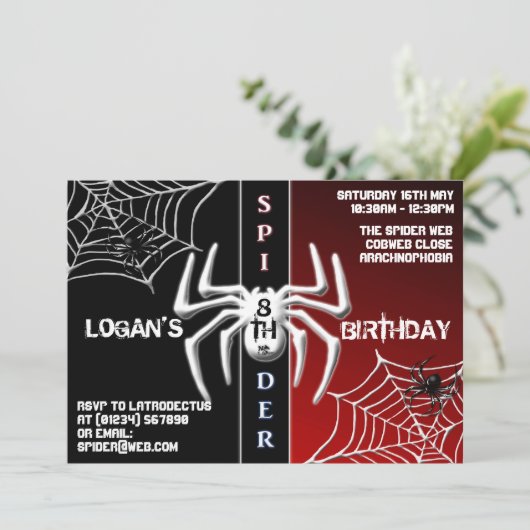 Invitations d'anniversaire Red & Black Spider (Debout devant)