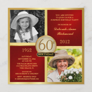 Invitations d'anniversaire Red Gold, puis maintena