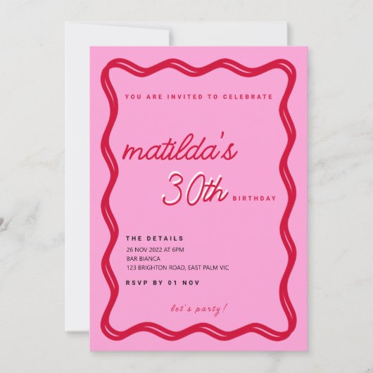 Invitations d'anniversaire Red & Pink Retro (Devant)
