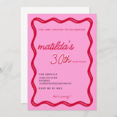 Invitations d'anniversaire Red & Pink Retro (Devant / Derrière)