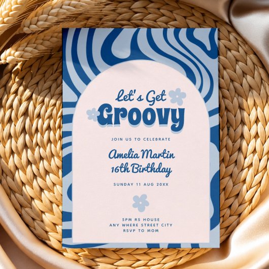 invitations d'anniversaire rétro bleues Let's Get