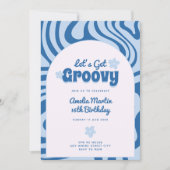 invitations d'anniversaire rétro bleues Let's Get (Devant)