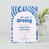 invitations d'anniversaire rétro bleues Let's Get (Debout devant)