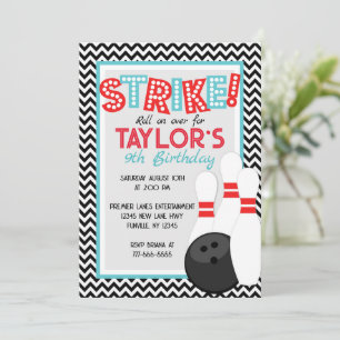 Invitations d'anniversaire Retro Chevron Bowling