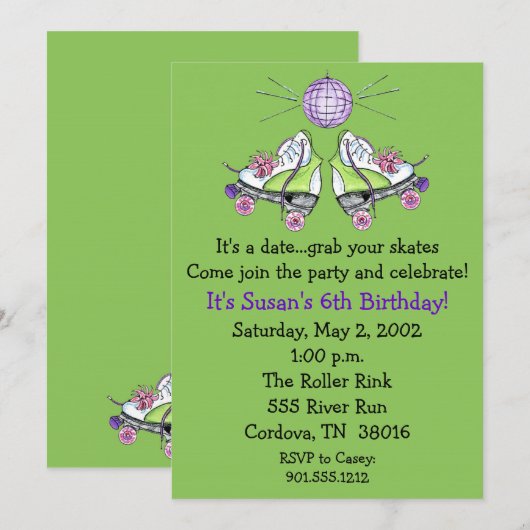 Invitations d'anniversaire Roller Skate (Devant / Derrière)