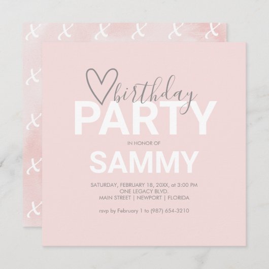 Invitations d'anniversaire rose en ligne (Devant / Derrière)