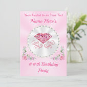 Invitations d'anniversaire roses, diamants et perl (Debout devant)