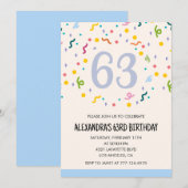 Invitations d'anniversaire simples 63 ans Confetti (Devant / Derrière)