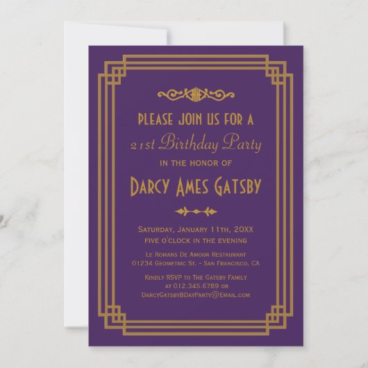 Invitations d'anniversaire simples Art déco violet (Devant)