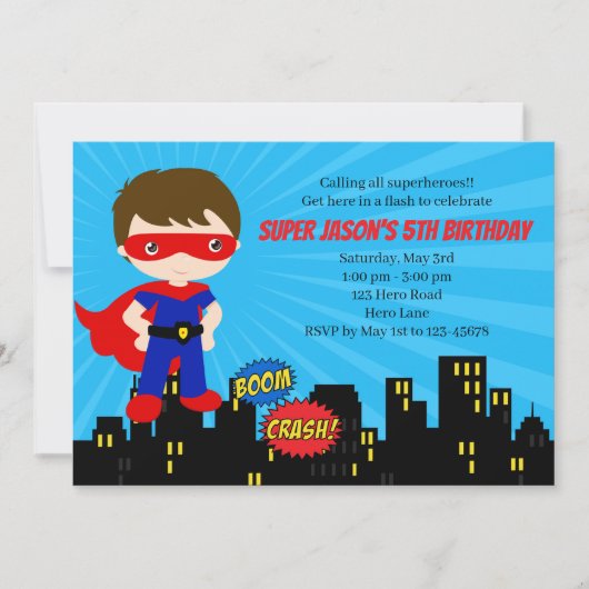 Invitations d'anniversaire Superhero (Masque bleu  (Devant)