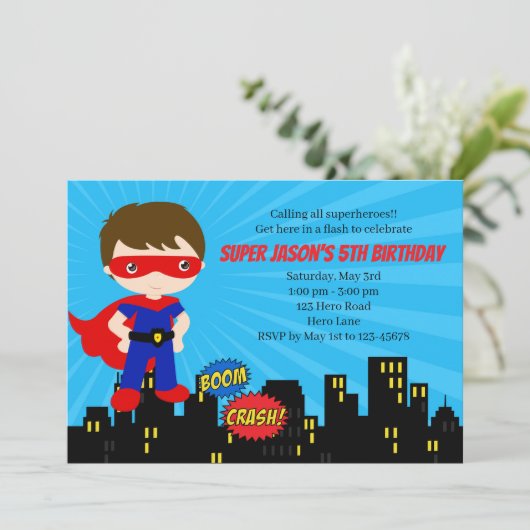 Invitations d'anniversaire Superhero (Masque bleu  (Debout devant)