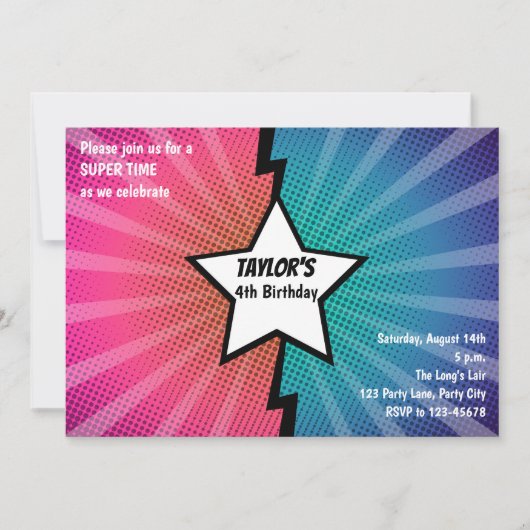 Invitations d'anniversaire Superhero (style comiqu (Devant)