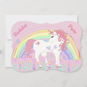 Invitations d'anniversaire Unicorn et Rainbow Pink