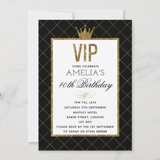 INVITATIONS d'anniversaire VIP Gold et Black Parti (Devant)
