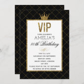 INVITATIONS d'anniversaire VIP Gold et Black Parti (Devant / Derrière)