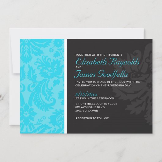 Invitations d'Aqua Mariage damassé (Devant)