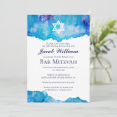 Invitations d'aquarelle bleu de bar juif Mitzvah (Debout devant)