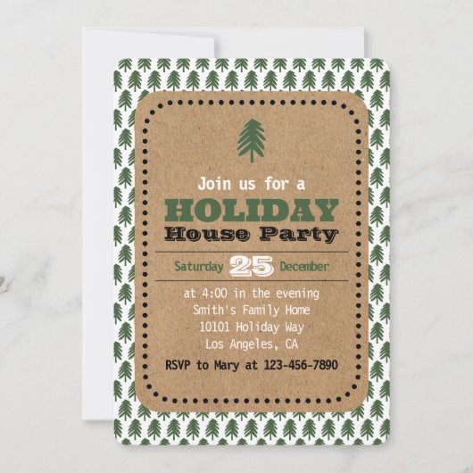Invitations d'arbre de Noël vert et blanc moderne (Devant)