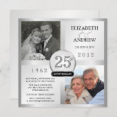 Invitations d'argent du 25e anniversaire avec 2 ph (Devant / Derrière)