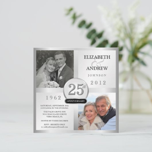 Invitations d'argent du 25e anniversaire avec 2 ph (Debout devant)