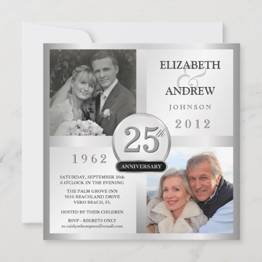 Invitations d'argent du 25e anniversaire avec 2 ph (Devant)
