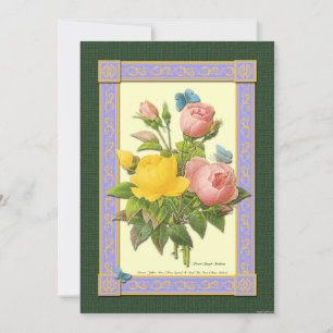 Invitations d'art botanique de roses jaunes et ros