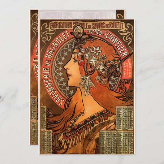 Invitations d'art Vintage Mucha (Devant / Derrière)