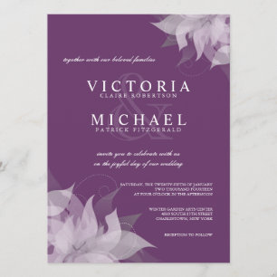 Invitations d'aubergine et de mariage floral blanc