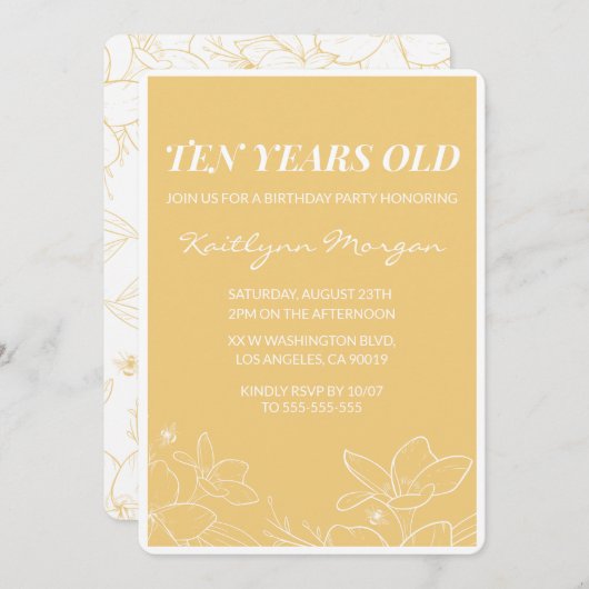 Invitations de 10e anniversaire moderne Floral Jau (Devant / Derrière)