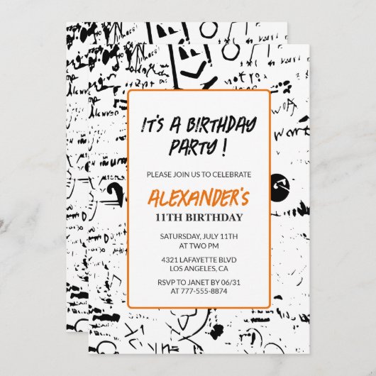 Invitations de 11e anniversaire Boy Graffiti Party (Devant / Derrière)