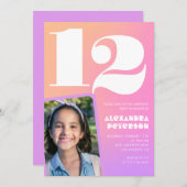 Invitations de 12e anniversaire de Pink Orange Ret (Devant / Derrière)